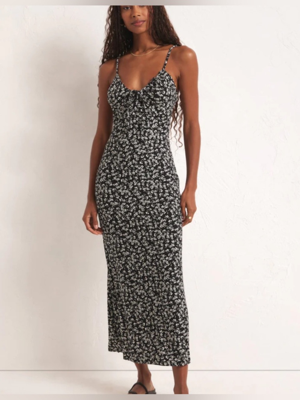 Z Supply Black & White Floral Spaghetti-Strap Maxi Dress